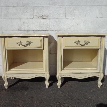 2 Nightstands French Provincial Pair of Tables Bedside Vintage Gold Glam Shabby Chic Bedroom Storage Hollywood Regency CUSTOM PAINT AVAIL 