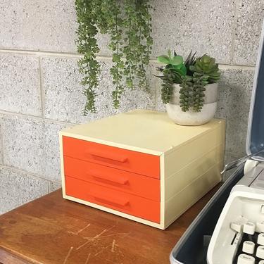 Vintage Storage Box Retro 1970s Orange + Tan Plastic 3 Drawer + Stackable + Filing + Cabinet + Home + Office + Organization + Storage Decor 