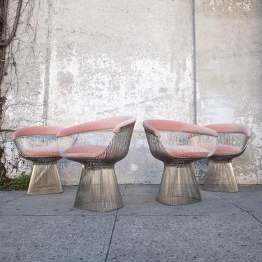 Vintage planter style chrome chairs with blush pink cushions