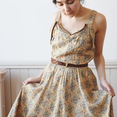 1940s Rayon Sun Dress | Vintage 40s Novelty Print Day Dress | S 