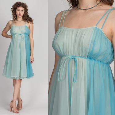 60s Vanity Fair Blue Color Block Babydoll Nightie - XS to Small | Vintage Striped Peignoir Midi Slip Dress 