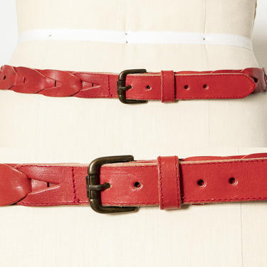 1990s Belt Red leather Loops Boho 