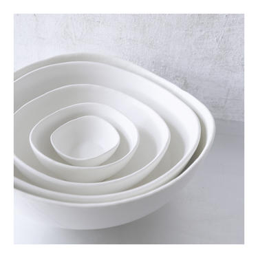 Ships Now- Set of 5 nesting bowls in white matte low fire glaze. 