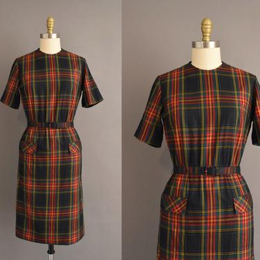 vintage 1950s dress | Nancy Green Holiday Plaid Print Cotton Shirt Dress | Small Medium | 50s vintage dress 
