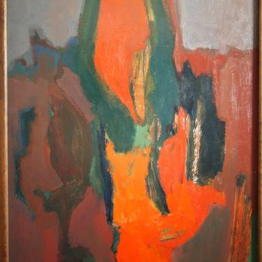 Original Vintage Charles Li HIDLEY ABSTRACT PAINTING 32x42&amp;quot; Oil / Board, Mid-Century Modern Art expressionist eames knoll hans hofmann era 