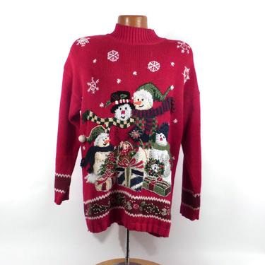 Ugly Christmas Sweater Vintage Tacky Holiday Party Women's size L Snowman 