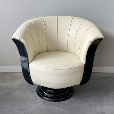 Vintage 1980s Art Deco Revival Tulip Barrel Chair in White