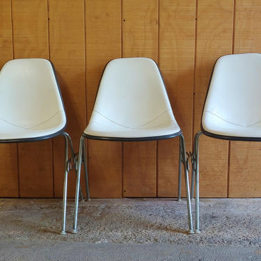 Rare Eames DSS Upholsterd Herman Miller Molded Fiberglass Stacking Chair - 3 Available 