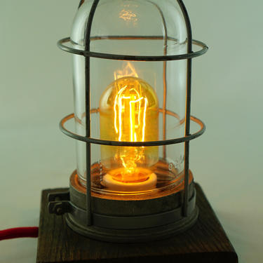 INDUSTRIAL SALVAGE LAMP - Safety Cage - Edison Radio Bulb - Vintage 