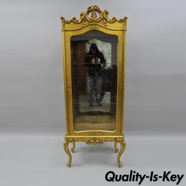 Vintage Gold French Louis XV Provincial Curio Cabinet Display Shelf Etagere 72"