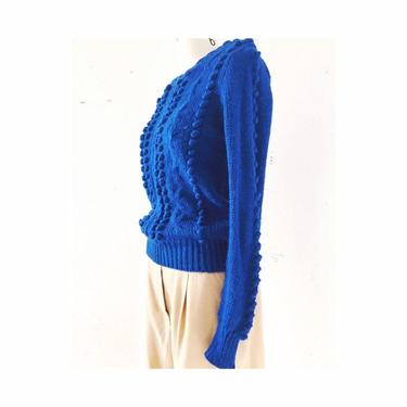 Blue Sweater, SZ S, Pop Corn Cable Knit sweater, Sweater Women Blue, Cable Knit Sweater Small, Chunky Sweater Blue, Pullover women Cobalt 