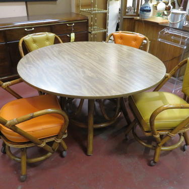 Vintage Mid-Century Rattan Table + 4 Chairs, Sale