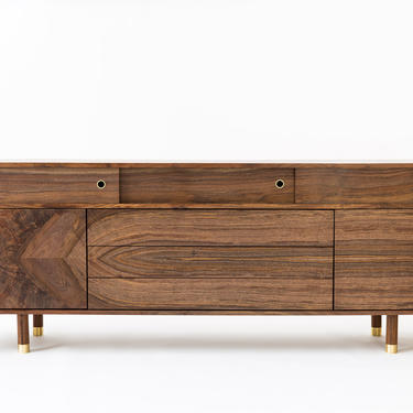 Mid Century Modern Walnut Credenza, Made to Order Solid Wood Media Cabinet, Custom Livingroom Furniture 