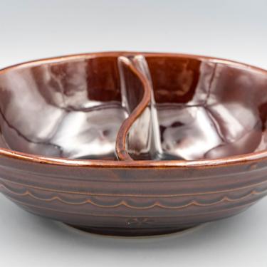 Marcrest Daisy and Dot Divided Vegetable Bowl | Vintage Dinnerware | Western Stoneware Warm Colorado Brown 