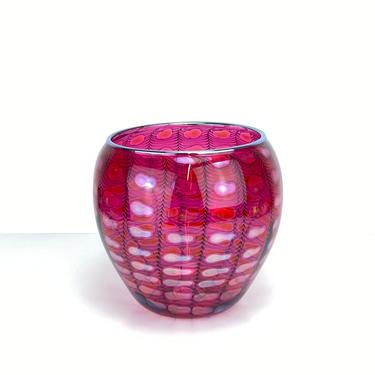 Tom Philabaum 2003 Studio Art Glass Vase Bowl Pink Delicate Artisan Signed 