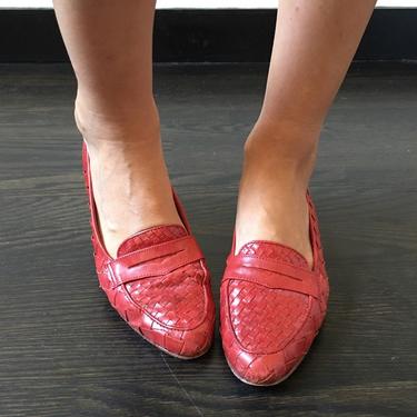 Vintage Woven Red Leather Loafers 