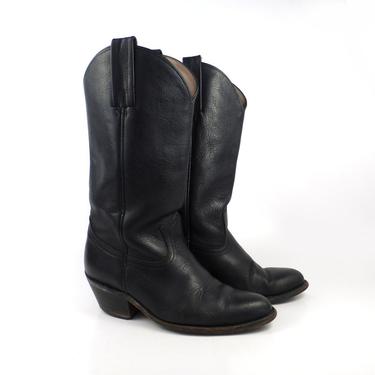Frye Cowboy Boots Vintage 1980s Black Leather Men's size 9 EE 