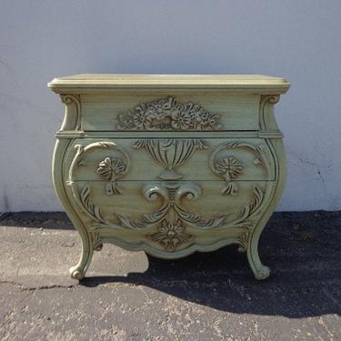French Nightstand Beside Table Provincial Bombe Rococo Baroque Chest Storage Furniture Console Bedroom Shabby Chic Green CUSTOM PAINT AVAIL 