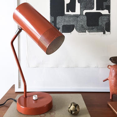 Perforated Shade Articulating Lamp Vintage Midcentury Stilnovo Sarfatti Arteluce Red Table Desk Mategot French 