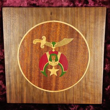 Folk Art Shriners Freemasons Logo Handmade Inlaid Wooden Plaque 