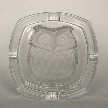 vintage Crystal D'Arques etched owl ashtray 