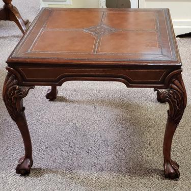 CR2 Vintage Carved Occasional Table w/ Leather Top