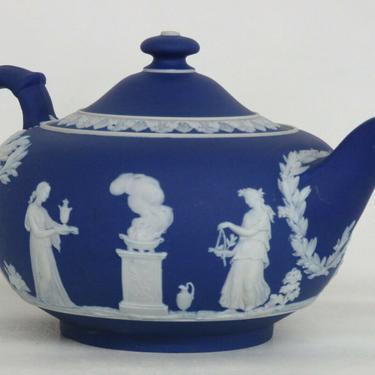 Wedgwood Blue Jasperware Greeks Vintage Tea Pot 2443B
