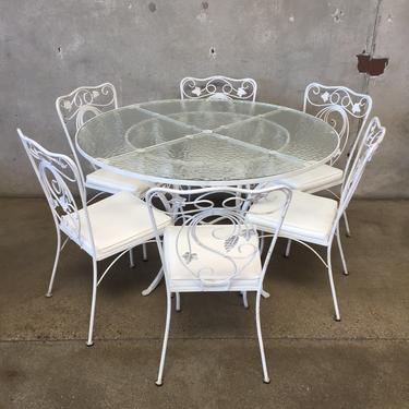 Vintage White Iron Patio Table &amp; Chairs