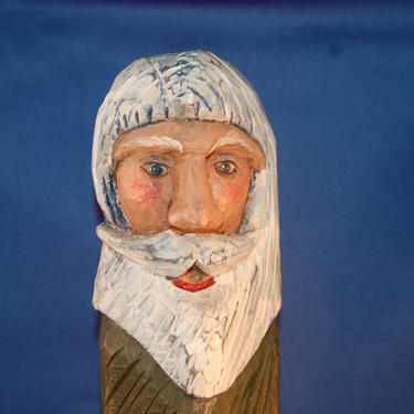 Vintage Primitive Wood Carved Father Christmas signed Jer Jo ~ White Bearded Primitive Folk Art Carved Elder signed Jerjo ~ Primitive Santa 