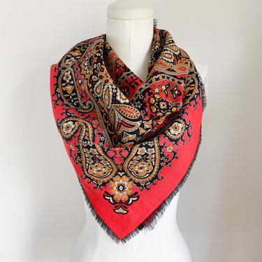 vintage 1970s red + black Italian wool scarf 
