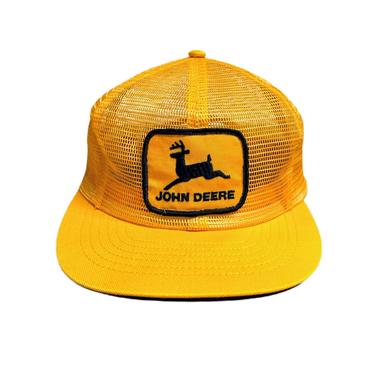 Vintage John Deere Trucker Hat All Mesh Patch Snapback Hat Swingster Black and Yellow 