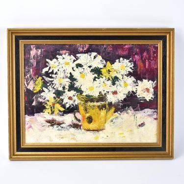 Vintage Mid-Century Modern Abstracted Floral Still Life Oil Painting 
