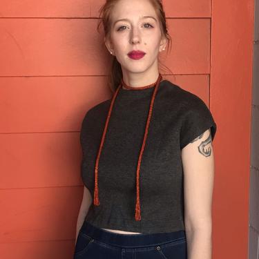 1960s Gray Button Back Crop Top