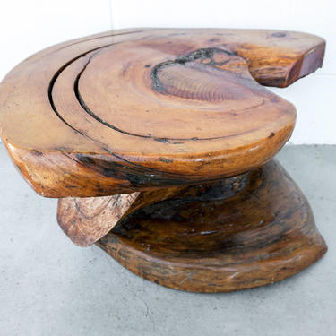 Vintage Bohemian Hand Made Live Edge Solid Wood Accent Table 