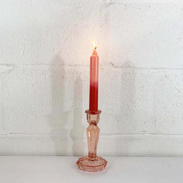 Vintage Glass Pink Candle Holder Candlesticks Mid-Century Candleholder Wedding Candlestick Boho Pastel Powder Faceted 