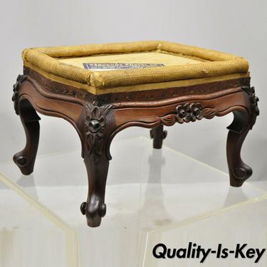 Antique French Louis XV Victorian Mahogany Small Petite Footstool Ottoman