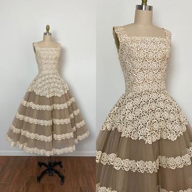 Vintage 1950s Dress 50s Party Prom Designer Edith Size Small Wedding Bridal Fit and Flare 