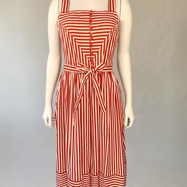 1980's Red &amp; White Stripe Lanz Original Dress