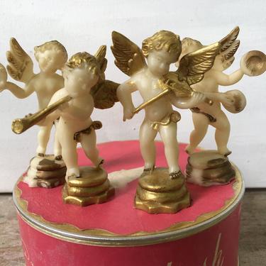 Vintage Plastic Musical Cherubs, Made In Hong Kong, Set Of 4, Cake Toppers, Plastic Crafting Figures, Christmas Decor 