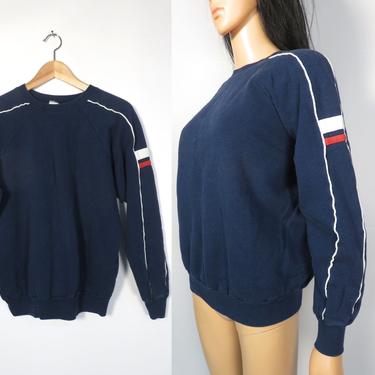 Vintage 80s Navy Blue Raglan Sleeve Crewneck Sweatshirt Made In USA 