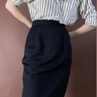 vintage black knit high waist pencil skirt size us 10 