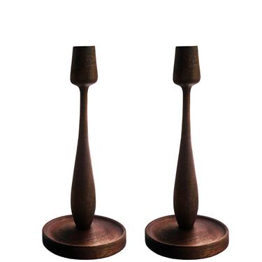 Vintage Pair of Turned Wooden Candlesticks