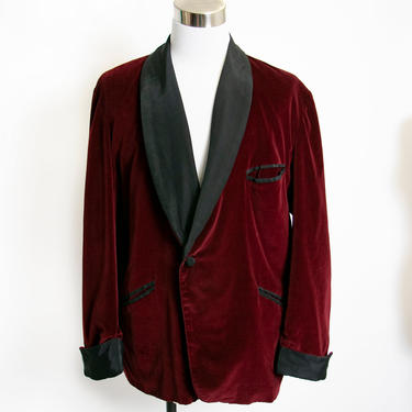 Vintage 1980s Men's VELVET Tuxedo Smoking Jacket Burgundy XL 