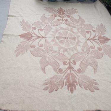 Vintage Wool Blanket Orr Health Made in the USA 1950s 1960s Caramel and Cream Flowers Inspired by Holland Tulip 
