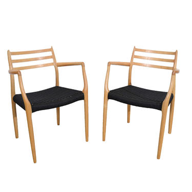 J.L. Moller Dining Chairs Model #62 Beech Dining Chairs Danish Cord 