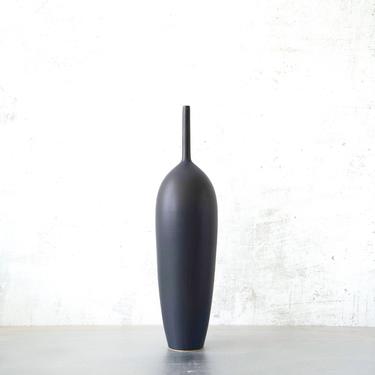 SHIPS NOW- one 17&quot; tall ceramic skyscraper bottle vase in matte black by Sara Paloma pottery 