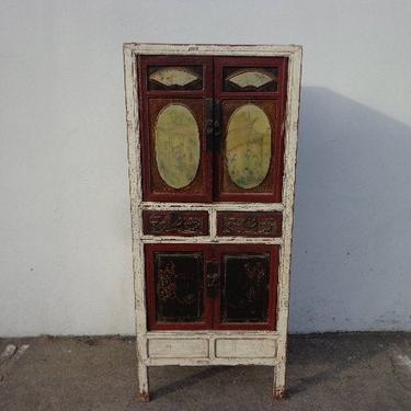 Antique Cabinet Rustic Asian Chinoiserie Curio Hutch Carved Wood Display Case Shabby Chic Furniture Vintage Storage Bookcase Armoire 