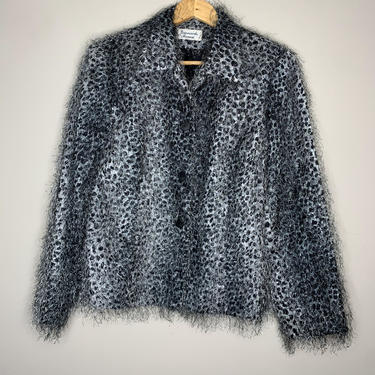 Patterned Faux Fur Vintage Patterned Gray Jacket (L)