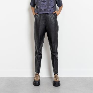 BLACK LEATHER JEANS high waist Pants Trousers soft vintage / 29 30 Inch Waist / Size 8 9 