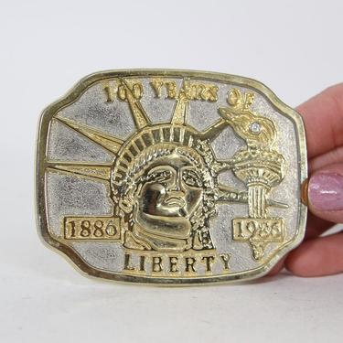 Awesome Vintage Statue of Liberty Belt Buckle, New York City ,1886 1986 100 Years, Gold and Silver, Metallic Chrome 